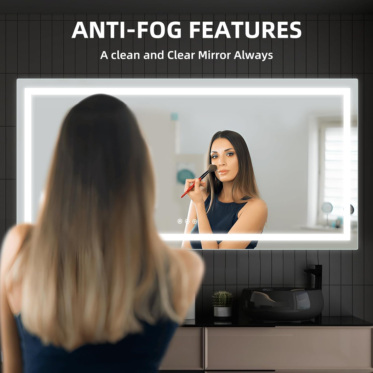 60 * 30 inch LED Bathroom Mirror with Front and Backlight, Stepless Dimmable Wall Mirrors with Anti-Fog, Shatter-Proof, Memory, 3 Colors, Double LED Vanity Mirror