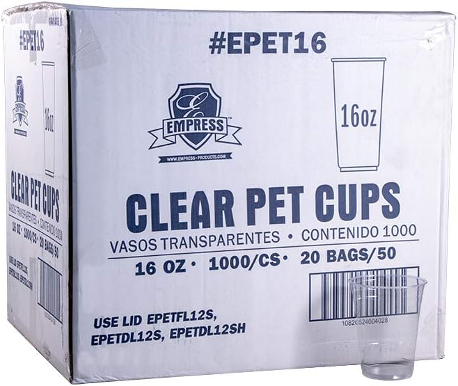 EPET16 Empress PET Clear Cup 16oz 20 / 50, 1000 per case