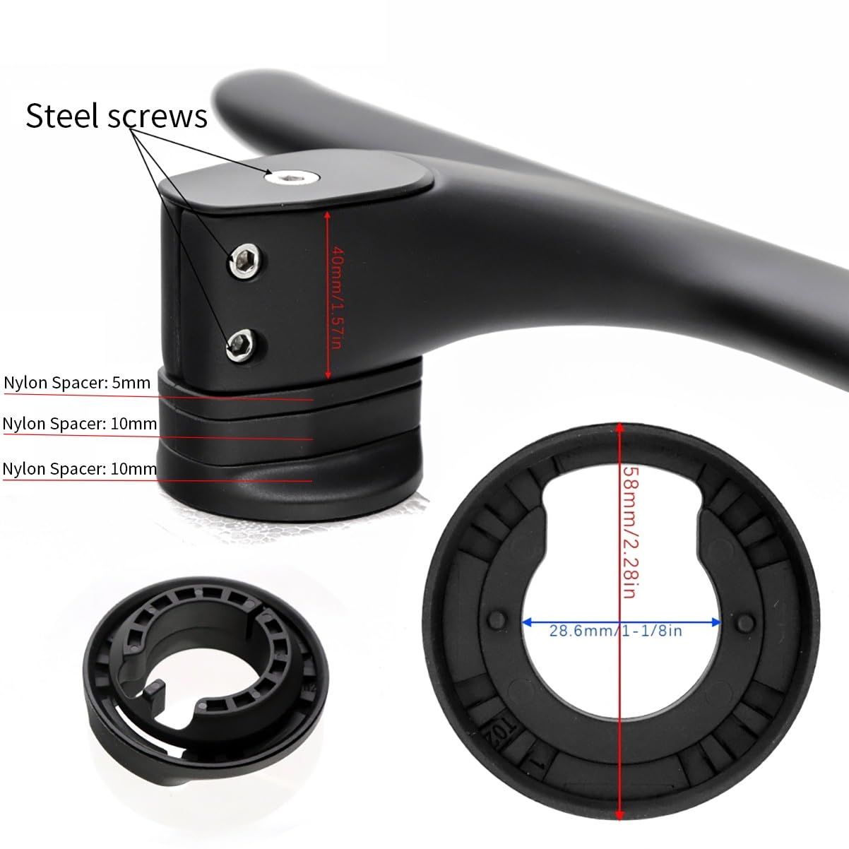 Manubrio per Bici da Strada 28,6mm*360/380/400/420mm Fibra di Carbonio Manubrios da Corsa Integrato Lunghezza Attacco Manubrio 80/90/100/110mm Lunghezza 80mm Curvatura 125mm