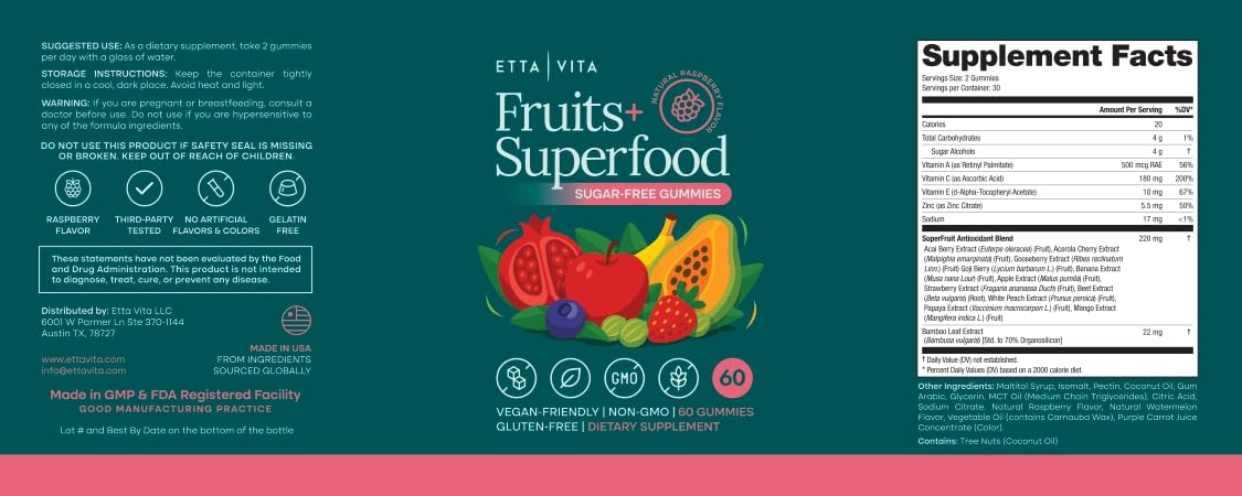 Sugar-Free Fruits and Veggies Gummies with Vitamins & Minerals (120 Chews) — Amazon image 9