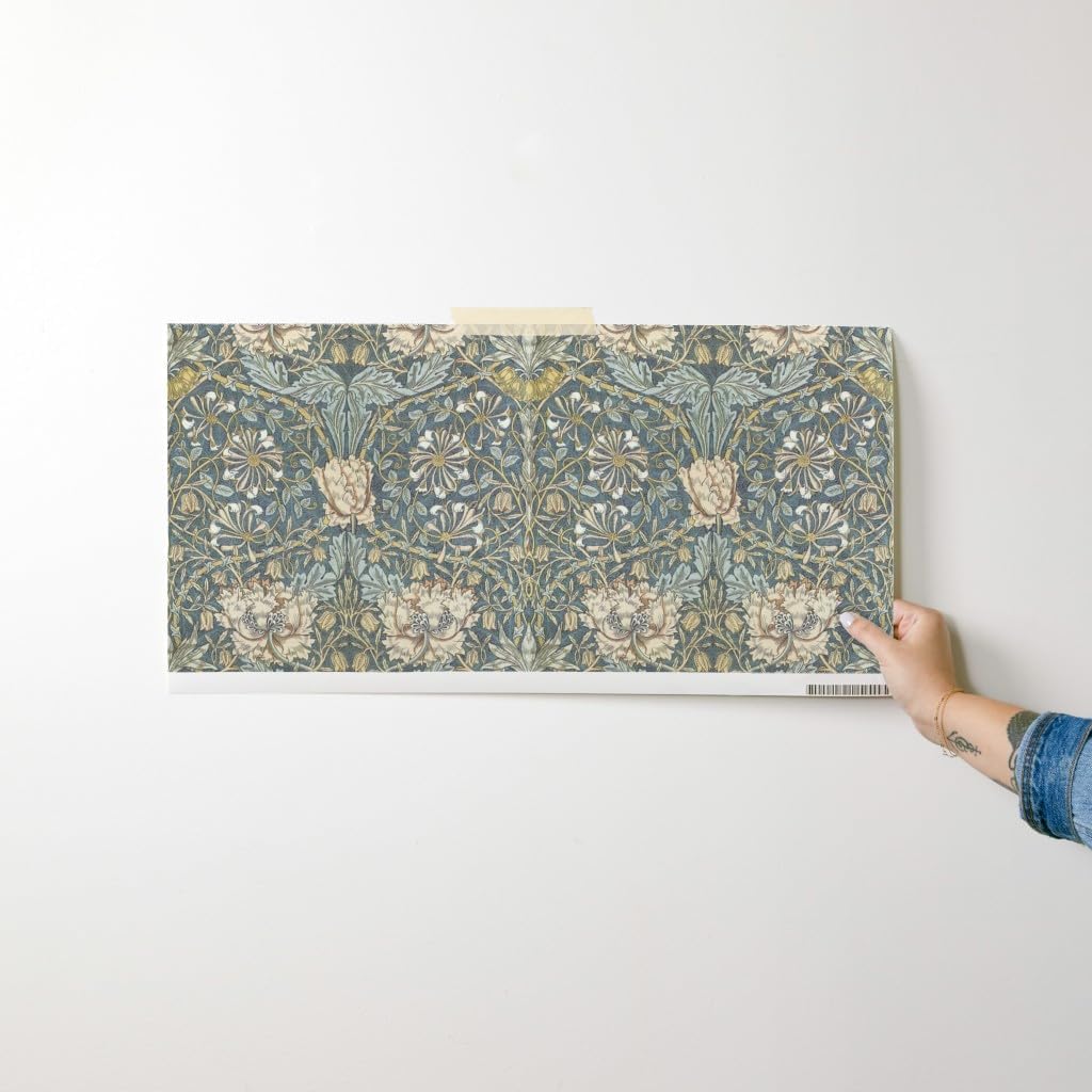 Spoonflower Peel & Stick Wallpaper Swatch - Neutral Floral Damask Arts and Crafts Victorian English Garden Morris Custom Removable Wallpaper
