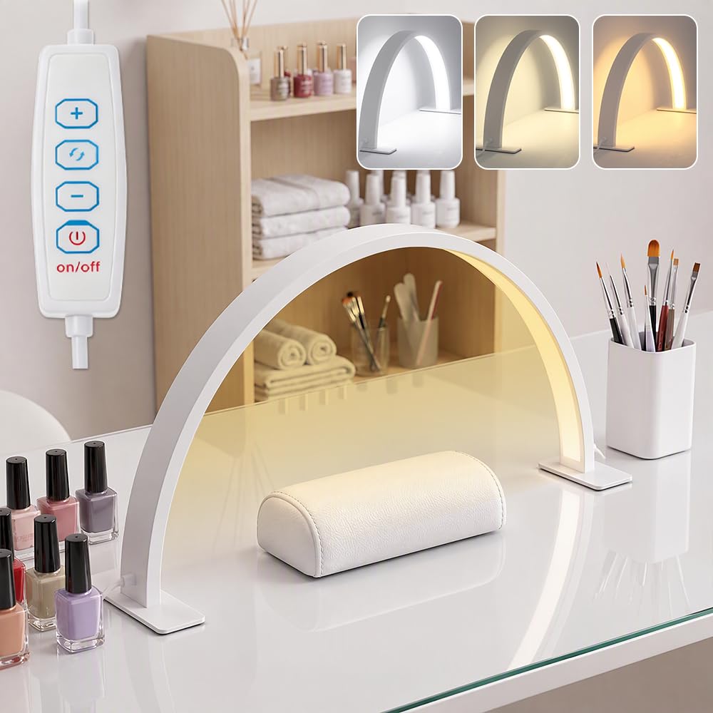 Half Moon Light for Nail Desk, 3 Color Modes and Brightness Nail Desk Light