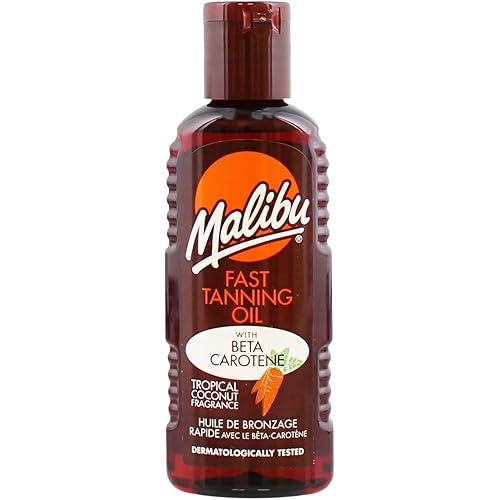 Malibu Sun Fast Tanning Oil - Tan Accelerator for Outdoor/Tanning Bed, Beta Carotene Carrot Extract & Vitamin E for Moisture & Hydration, Water-Resistant, Coconut, Cruelty-Free, Made in UK (3.4 Fl Oz)