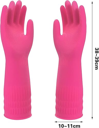 Miniatura 3 de Guantes de limpieza de goma de 15 pulgadas, impermeables, reutilizables, suministros para lavar platos, blanquear, par (rosa)