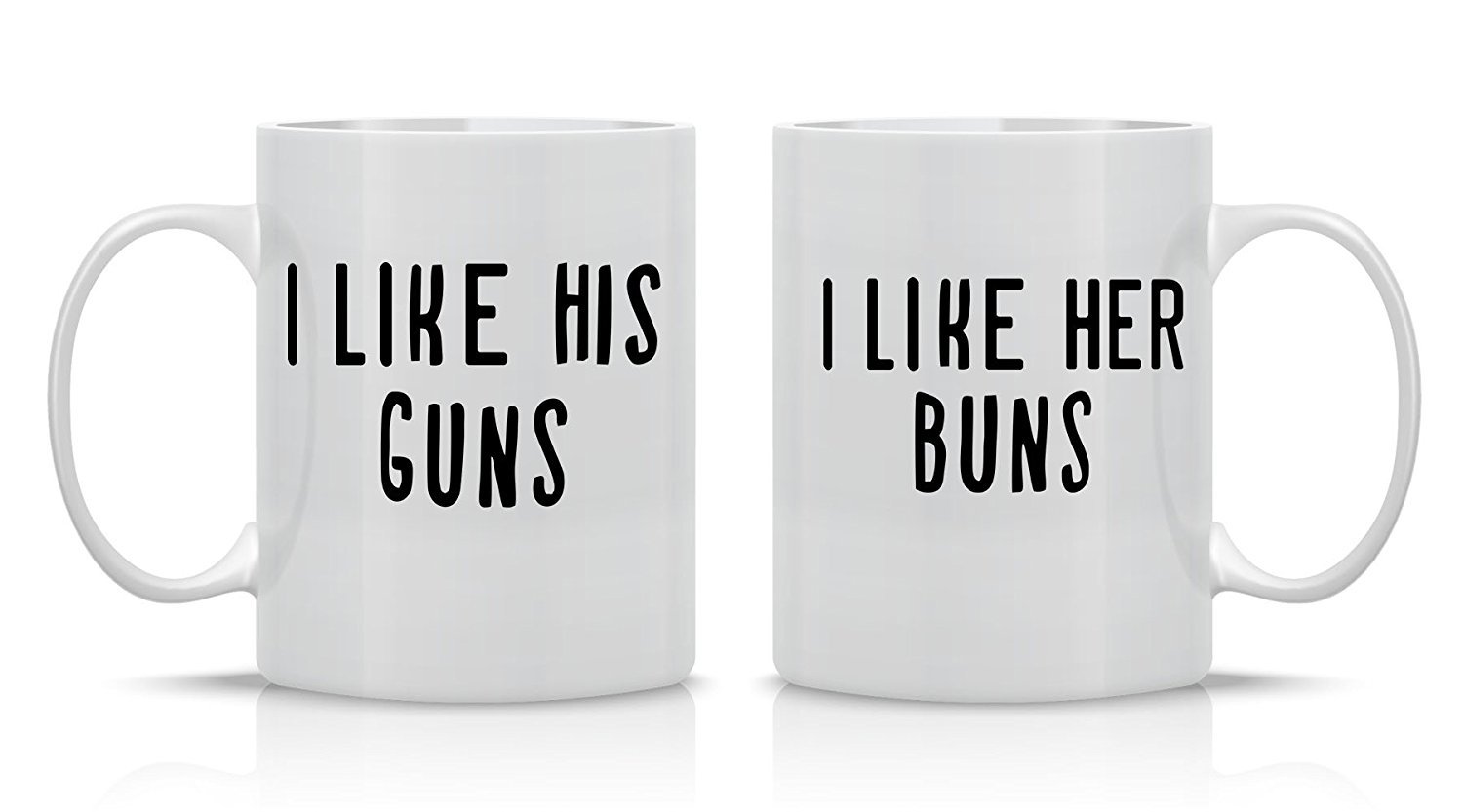 I Like His Guns, I Like Her Buns Couples Mug - Funny Couple Mug - (2) 330ml Coffee Mug - Funny Mug Set - Mugs For boyfriend and Girlfriend and Husband and wife - By AW Fashions