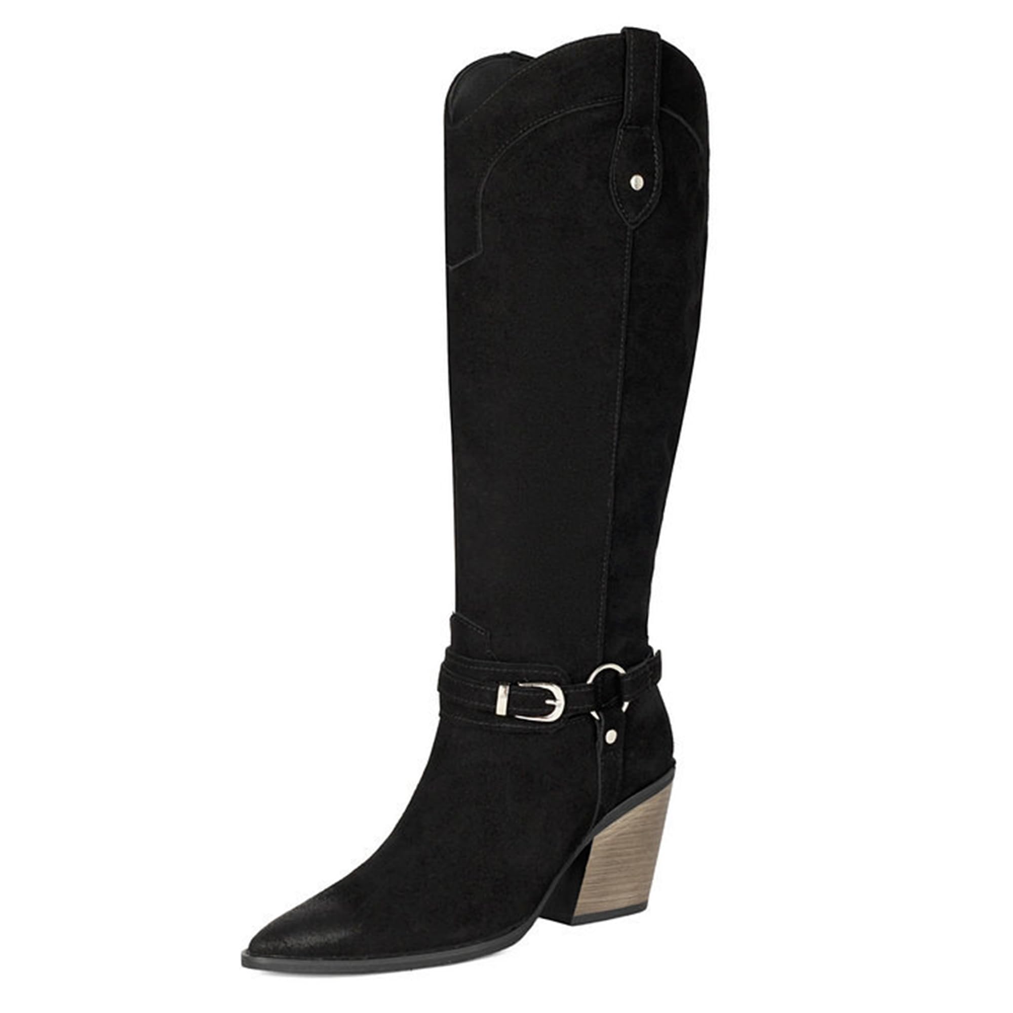 Botas Altas para Mujer con Tacones Gruesos y Puntiagudos, Bota Larga con Forro Fino de Lana