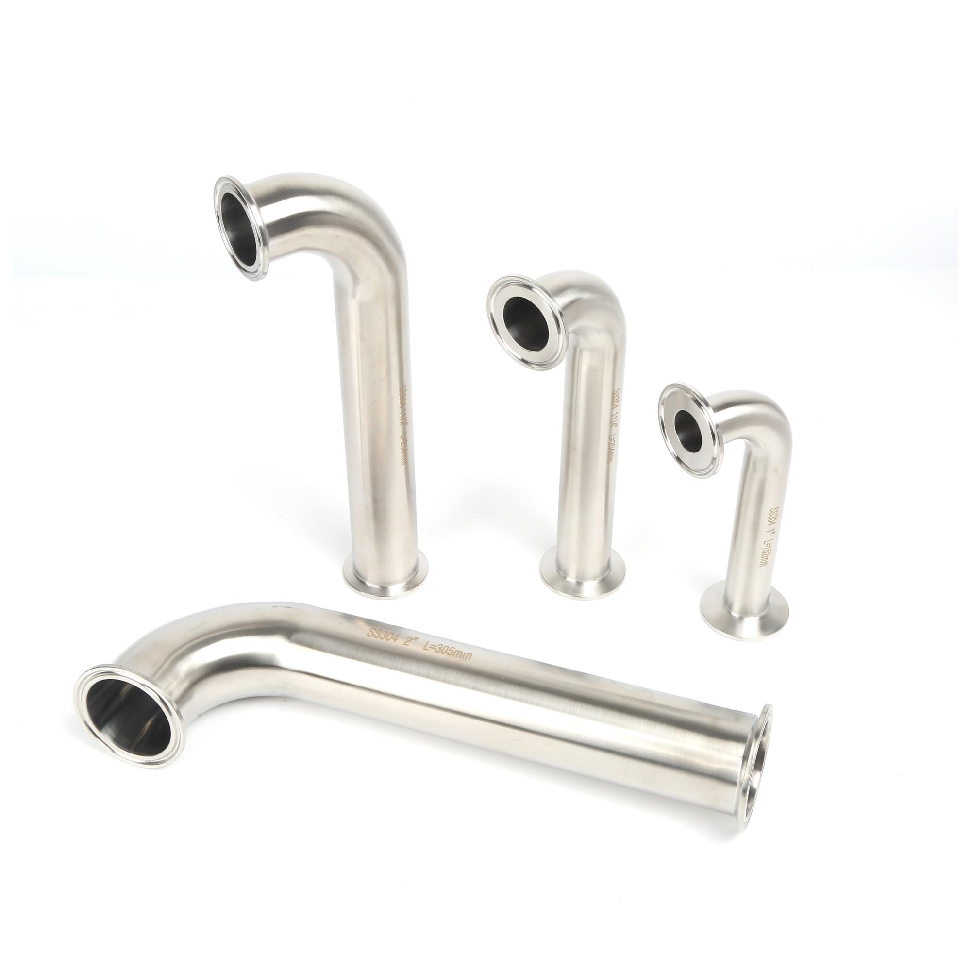 ZHGUIMING Codos de abrazadera de 90 grados SS304 Codo de abrazadera largo de 1", 1 1/4", 1 1/2" y 2" Codos con tubo de extensión Codos de acero inoxidable(OD51MM,L610MM_SS304)