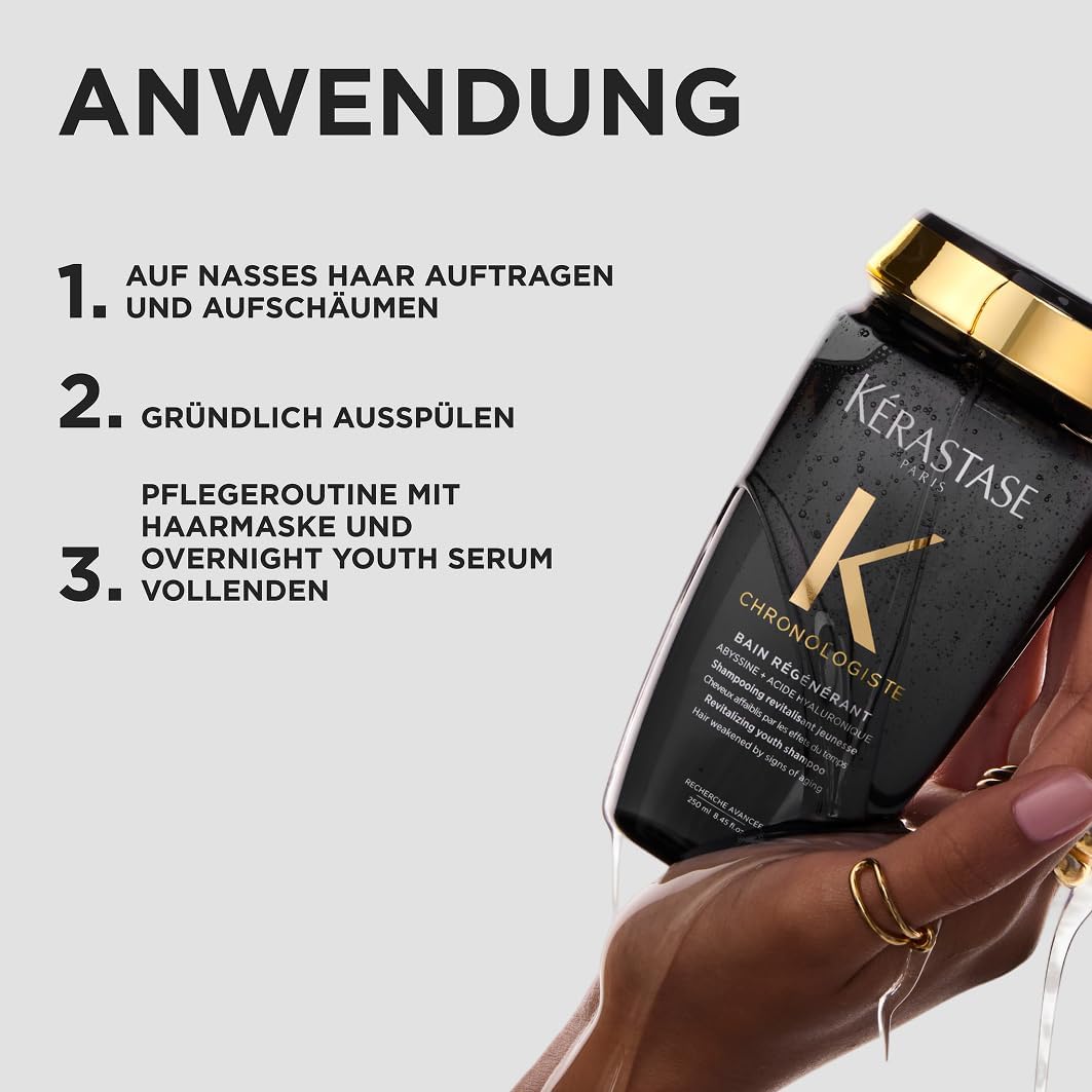 Kérastase Chronologiste Bain Régénérant Shampoo Refill, Anti-Aging Pflege mit Hyaluronsäure & Abyssin, für kräftigeres, glänzenderes Haar, Nachfüllflasche, 500 ml