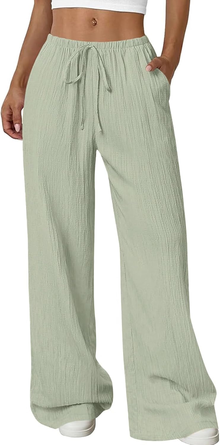 Acelitt Women’s Wide Leg Palazzo Pants Casual Loose Lounge Pants Beach Trousers with Pockets(Too Large, Please Size Down)