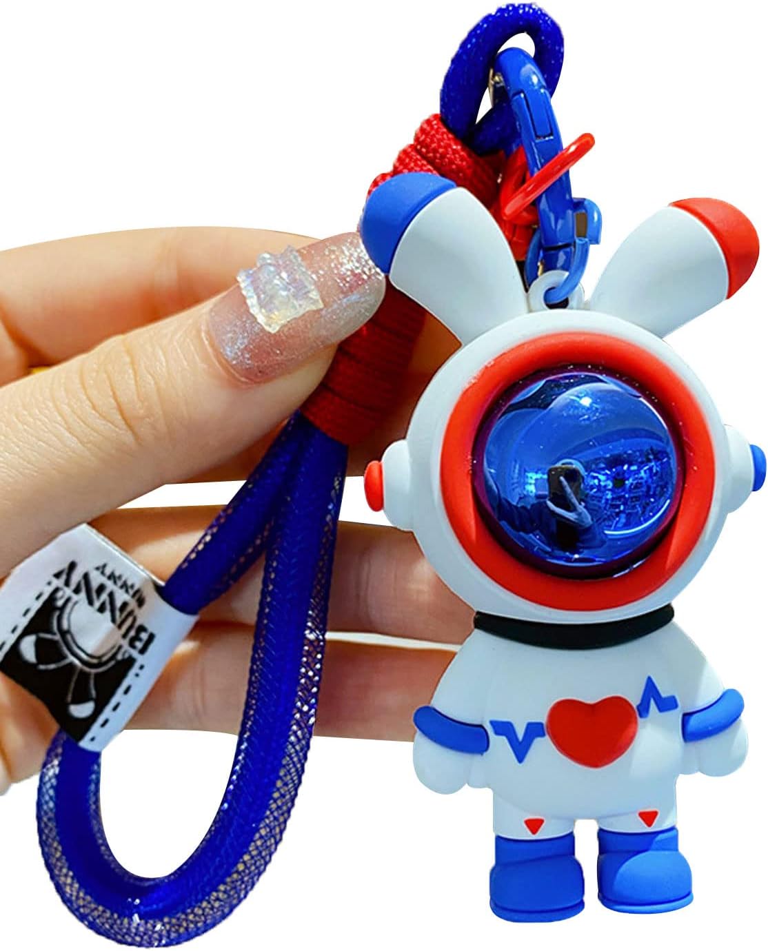 Men Women Cool Creative Astronaut Heart Love Rabbit Pendant Keychain Bunny Key-Chains Keyring Gift Pendant For Handbag Tote Purse Backpack Bag Decoration Car Key Wrist Strap -Pink