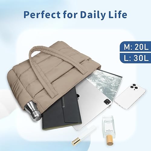 Miniatura 8 de TOPDesign Bolsa Tote Acolchada para Mujer, Bolso de Mano Ligero Inflado con Compartimentos, Bolsa de Hombro Acolchada para Trabajo, Viajes, Gimnasio