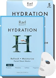 Rael Hydrating Bamboo Facial Sheet Masks - Korean Skincare with Hyaluronic Acid & Fruit Extracts, Deep Moisture for Dewy Skin, All Types (5 Sheets)