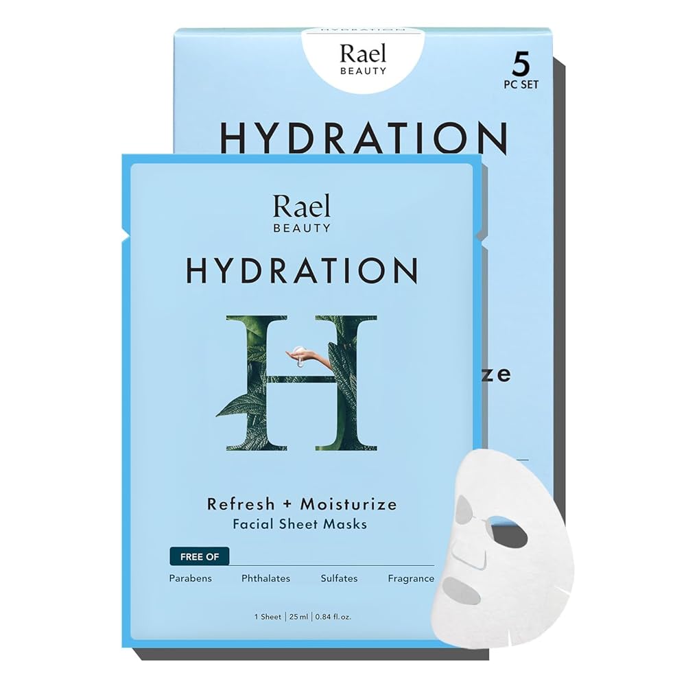 Rael Face Mask Skin Care, Hydrating Face Masks - Bamboo Facial Sheet Mask, Korean Skincare, Dewy Skin Care, Hydrating and Moisturizing, made with Fruit Extracts, All Skin Types (Hydration, 5 Sheets)