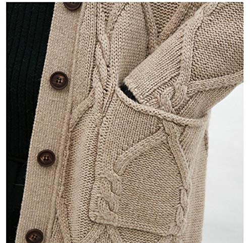 Doufine Casaco feminino de tricô Cardi folgado com fileira única, Caqui, Medium