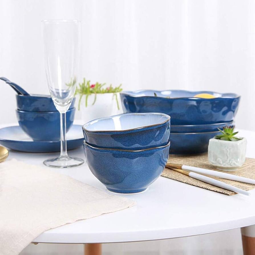 Amazon｜食器セット 22ピース ブルー磁器ディナーセット