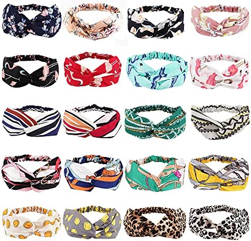 AHONEY 20 PACK Boho Headbands for Women Non Slip Fashion Headbands Floral Headbands Elastic Hair Bands Criss Twisted Head Wrap Beach Accessories for Women