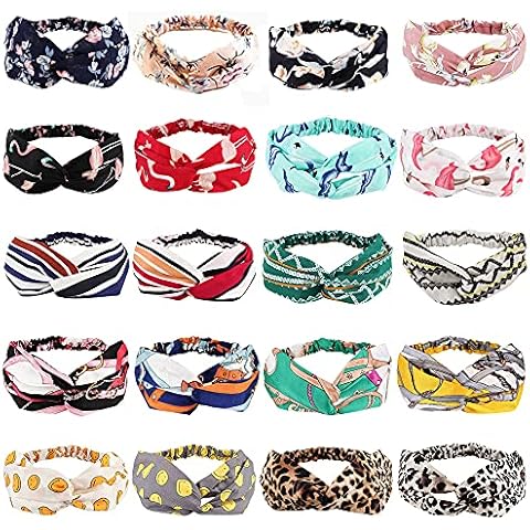 AHONEY 20 PACK Boho Headbands for Women Non Slip Fashion Headbands Floral Headbands Elastic Hair Bands Criss Twisted Head Wrap Beach Accessories for Women Cover