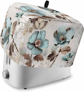 Victorian Style Broccoli Butterfly Toaster Cover 4 Slice Blue Flowers Plant Toaster Dust Cover with Top Hook, Kitchen Small Appliance Covers Dustproof Bread Machine Toasters Oven Protector