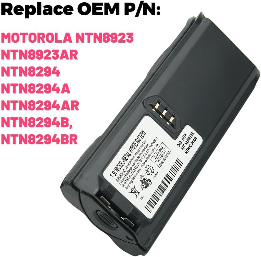 2-Pack 1800mAh NTN8294AR Battery Compatible with XTS3000 XTS3500 XTS4250 XTS5000 XTS4250 MTP200 MTP300 Two Way Radios Replacement Battery with Clip