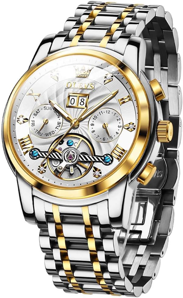 OLEVS Skeleton Watches for Men Luxury Diamond Wristwatch Automatic Mechanical Self Winding Luminous Waterproof