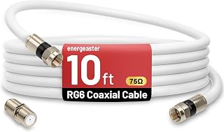 energeaster 10FT RG6 Coaxial Cable with F-Type Connector, White Coax Cable