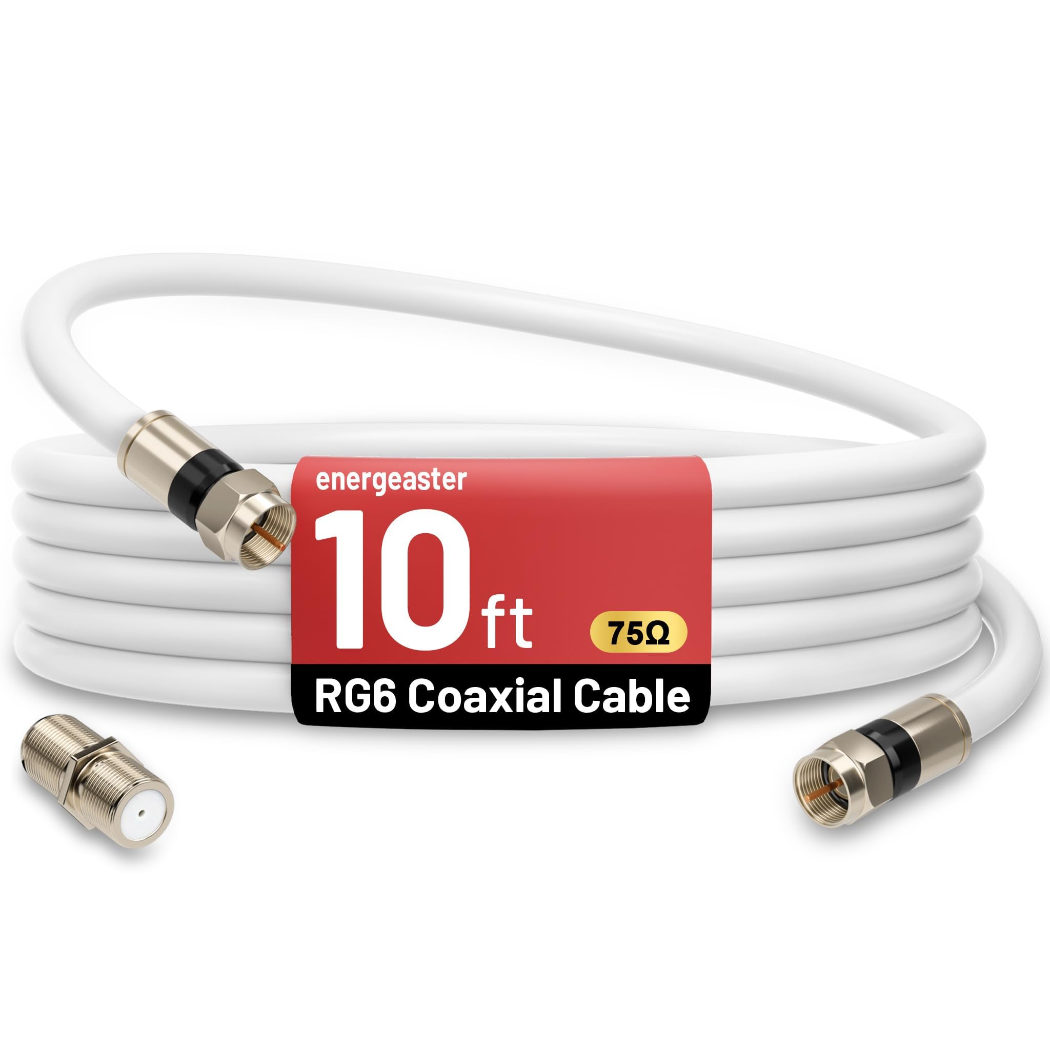 energeaster RG6 Koaxialkabel mit F-Stecker, Koaxialkabelverlängerung, Hochgeschwindigkeitsinternet, Breitband und digitale TV-Antenne für Satellit, Antenne, DVR, Videorekorder, HDTV, 3 m, Weiß