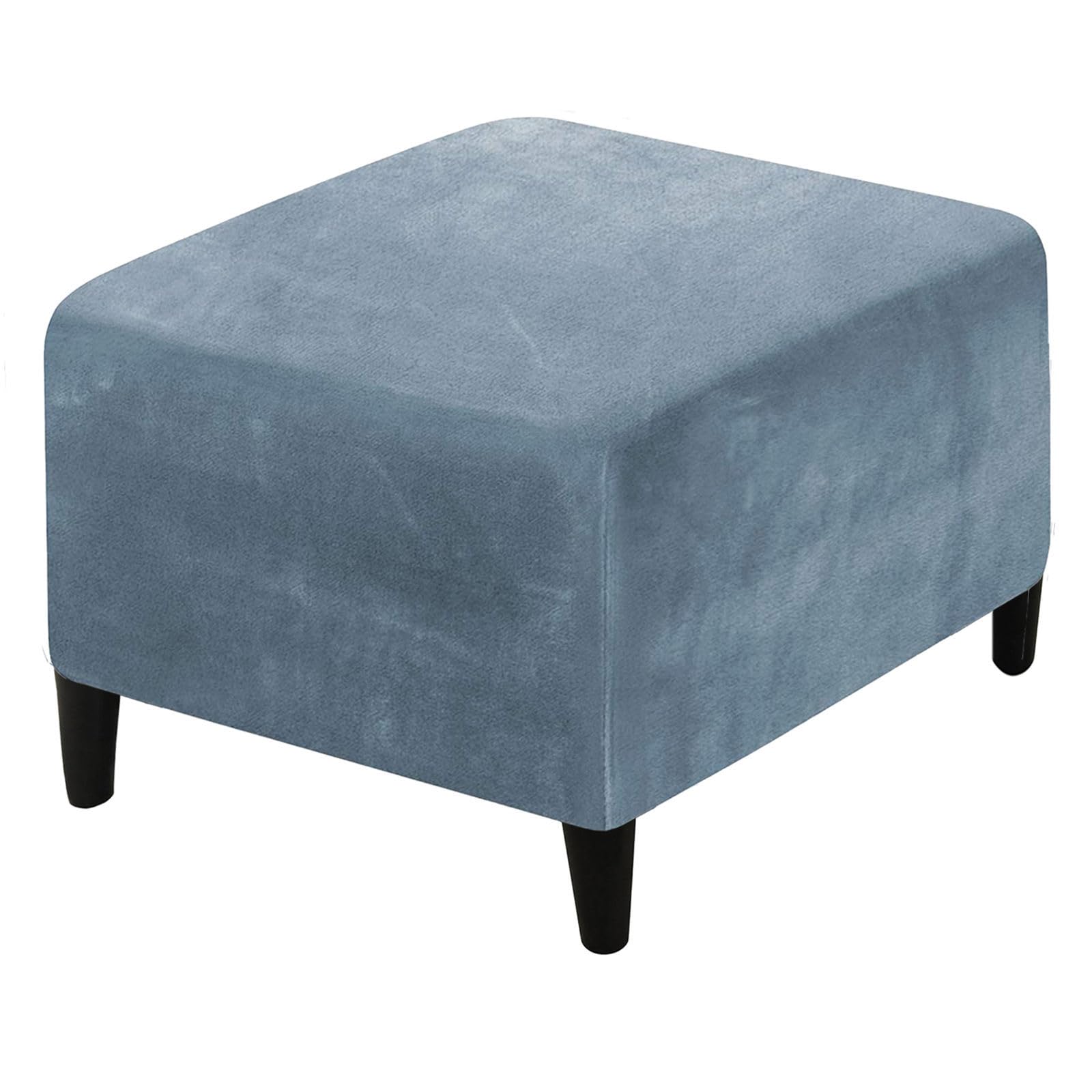 HOMECOVER Ottoman Cover Square, Stretch Footstool Cover Velvet Ottoman Slipcover Removable Non Slip Foot Stool Cover with Elastic Bottom-gray blue-square
