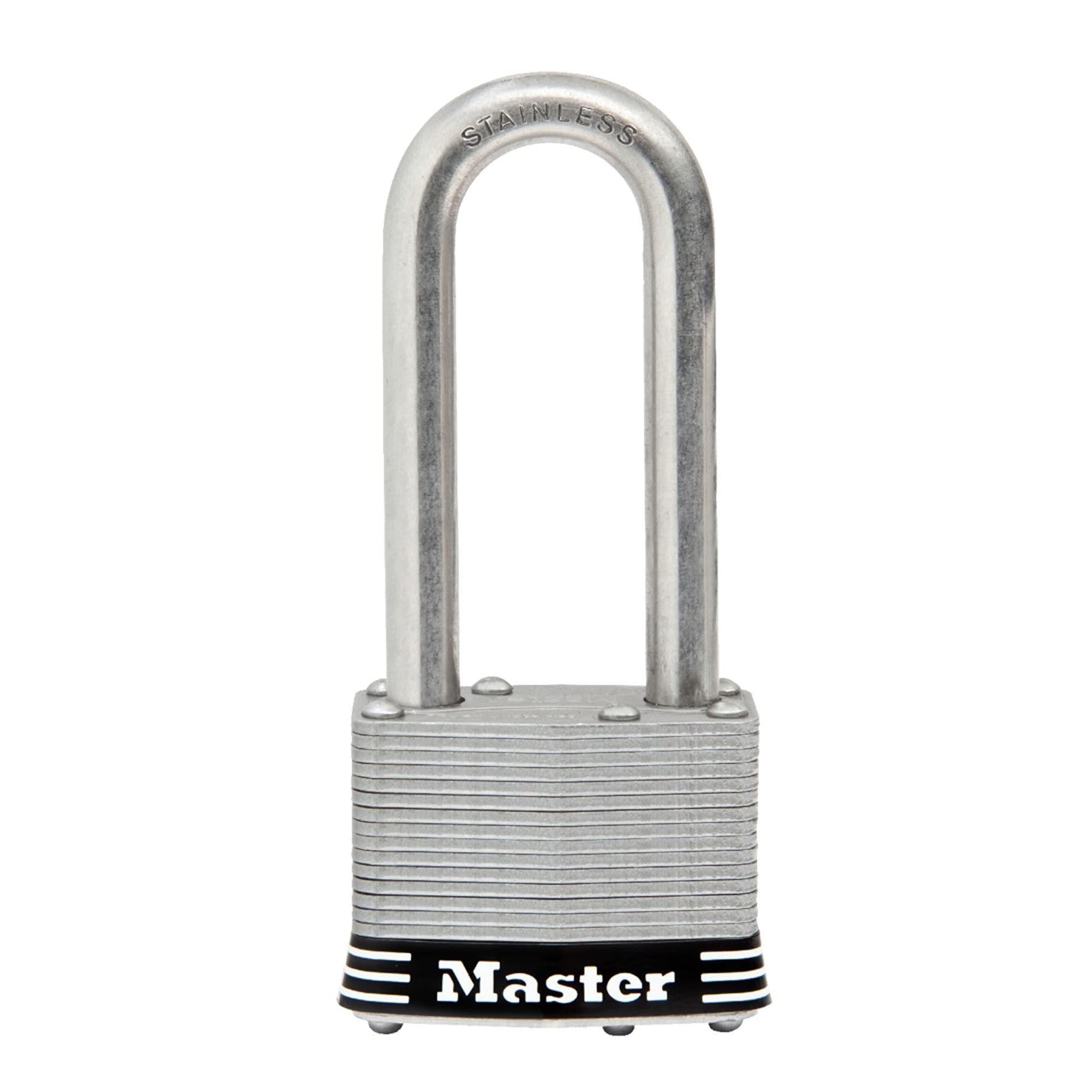 Master Lock 2in (51mm) Wide Laminated Stainless Steel Pin Tumbler Padlock with 2-1/2in (64mm) Shackle 5SSKADLJ
