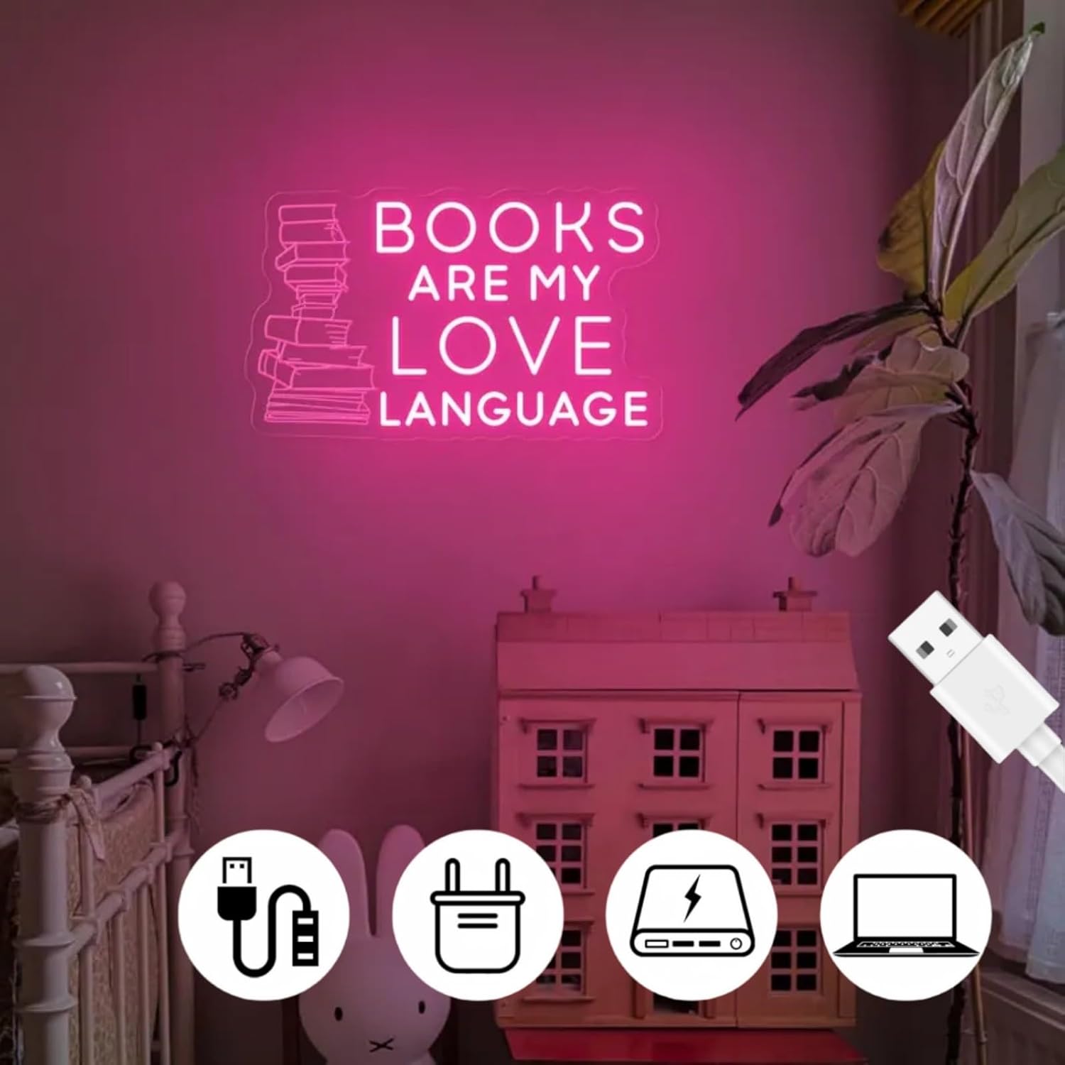 Books Are My Love Language Neon Sign, Custom Retro Bookworm Wall Art, Valentine Book Lover Gift, Bow Tie Neon Light, Custom Book Cover Sign, Back To School Gift, Kid's Reading Study, Book Club