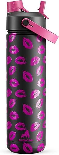 Miniatura 34 de POWCAN - Botella de agua térmica 2 en 1, sorbete y tapa con boquilla, antifugas, acero inoxidable sin BPA, apta portavasos automóvil, bebida fría 24