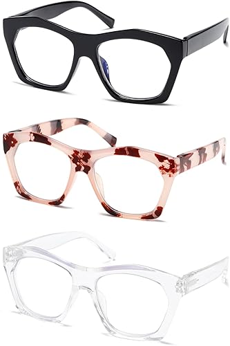 Miniatura 7 de Viseng Paquete de 3 anteojos de lectura para mujer, diseño de marco, de gran tamaño, bloqueo de luz azul, lector de computadora +1.25