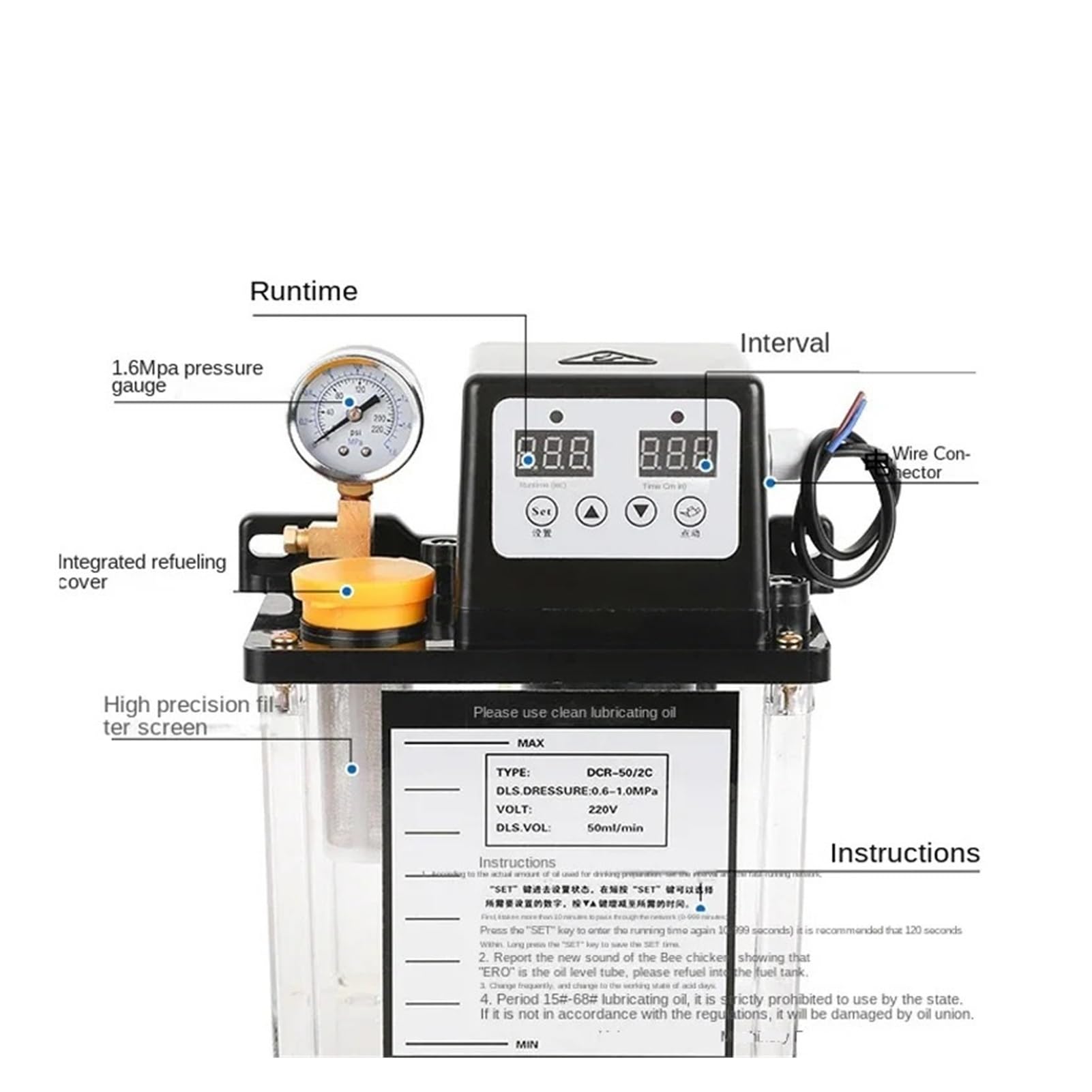 W pełni automatyczna pompa oleju smarowego, automatyczna pompa oleju smarowego 220 V CNC, pompa olejowa do obrabiarek, tokarka, szyna prowadząca, olejarka elektryczna (110 V voltage))