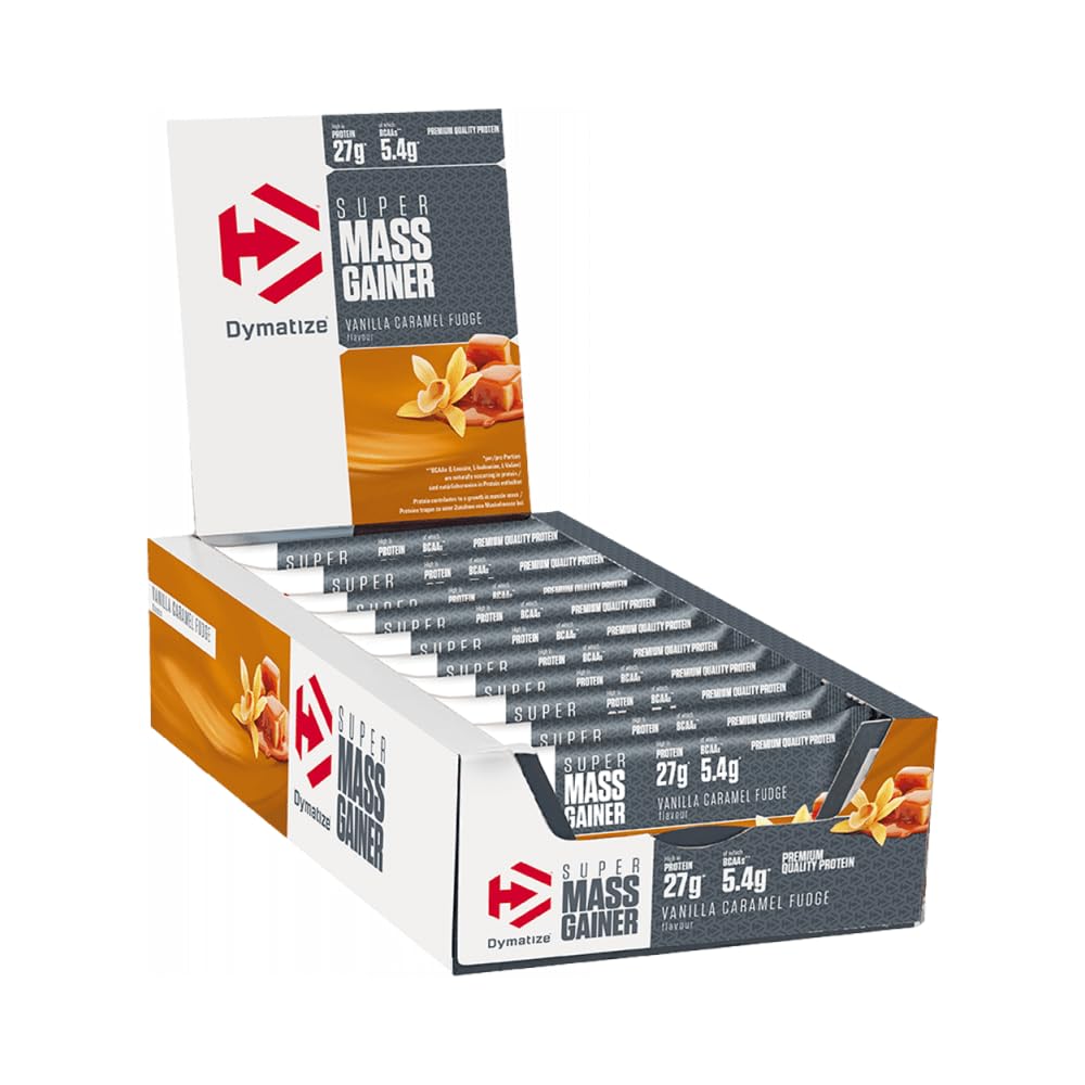 DymatizeSuper Mass Gainer Bar Vanilla Caramel Fudge - High Protein Weight-Gainer Riegel + Whey und Casein Protein