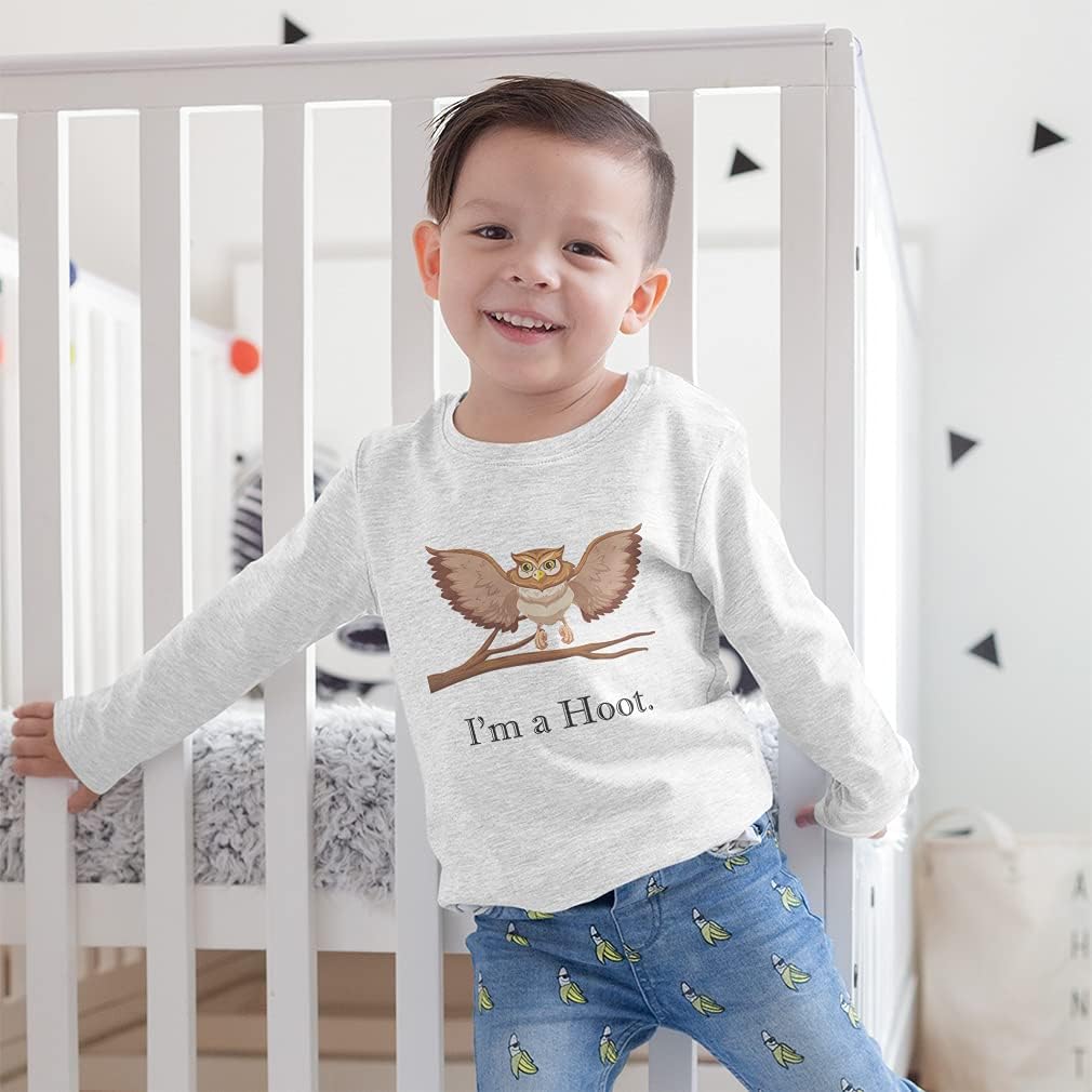 Kids Long Sleeve T Shirt I'm A Hoot Owl Baby Funny Humor Cotton Boy & Girl Clothes Funny Graphic Tee Oxford Gray Design Only 3T