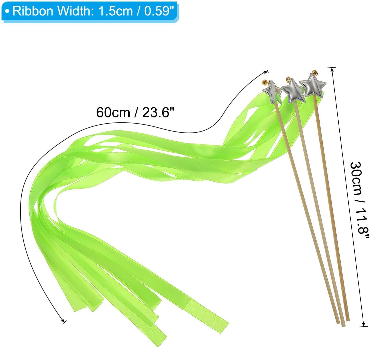 Home and Garden Parts 24pcs Ribbon Fairy Wand Silk Stick Streamer with Bell Lime Green #CN/251024/04248