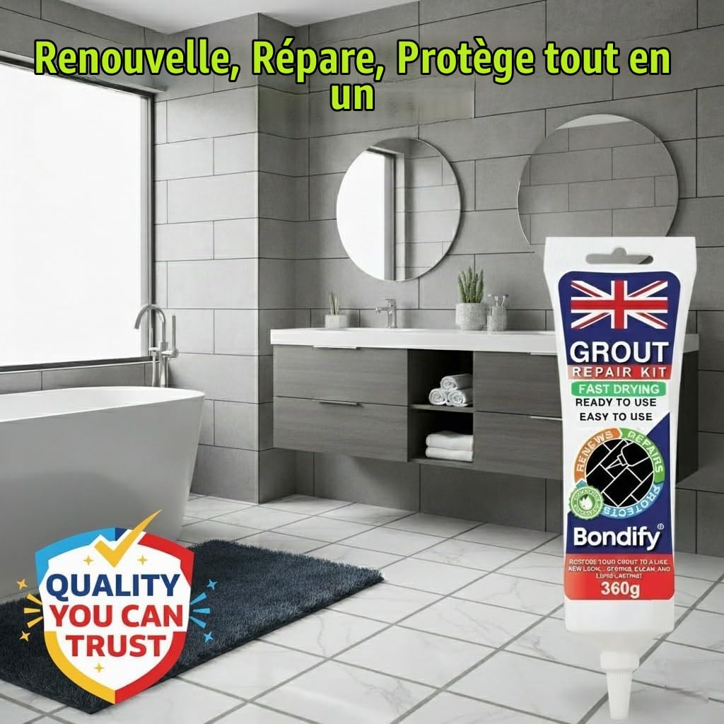 Séchage Rapide Joint Carrelage Gris Foncé Étanche, 380g x 2 Colle Joint Carrelage Salle de Bain pour Douche, Cuisine, Kit Reparation Colle Carrelege Gris Foncé Exterieur & Intérieur, Grout