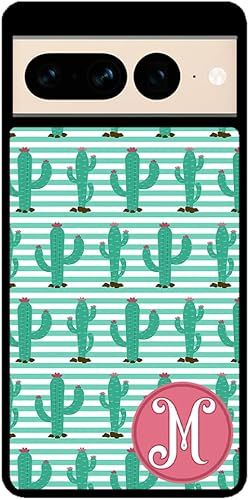 Desert Cactus Plant Personalized Initial Black Rubber Phone Case Compatible With Google Pixel 10, 10 Pro, 10 Pro XL, 9a, 9 Pro, Pixel 9, Pixel 9 Pro