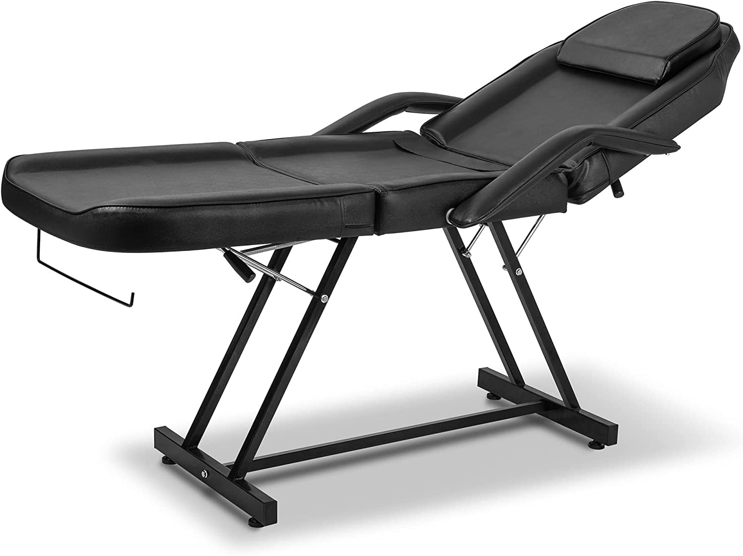Camilla de Masaje Ajustable Cama de Masaje Plegable de Cuero PU con Taburete para Uso Profesional y Doméstico (Negro)