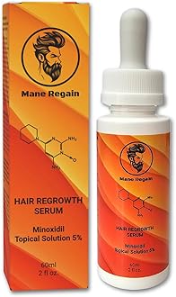 Mane Regain - Minoxidil Topical Solution USP 5%, Extra Strength Hair Regrowth Treatment for Men, 1 Month Supply, Unscented, 2 Fl Oz (1 Pack)