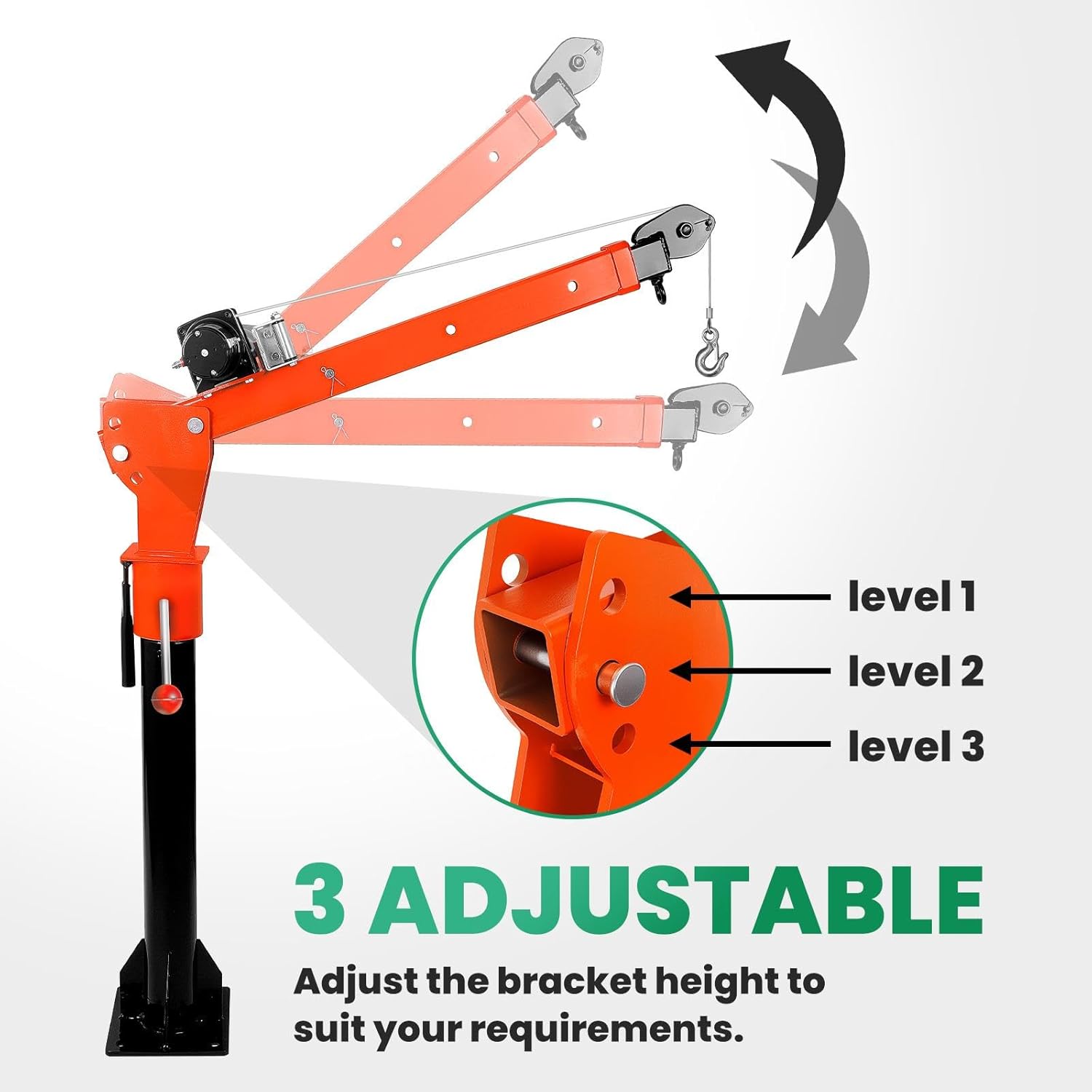 Folding truck crane, pickup truck crane with electric winch, equipped with 3500 lbs electric winch, lifting capacity 1100 lbs, 360° rotation, suitable for lifting in factories, warehouses, cargo, etc.