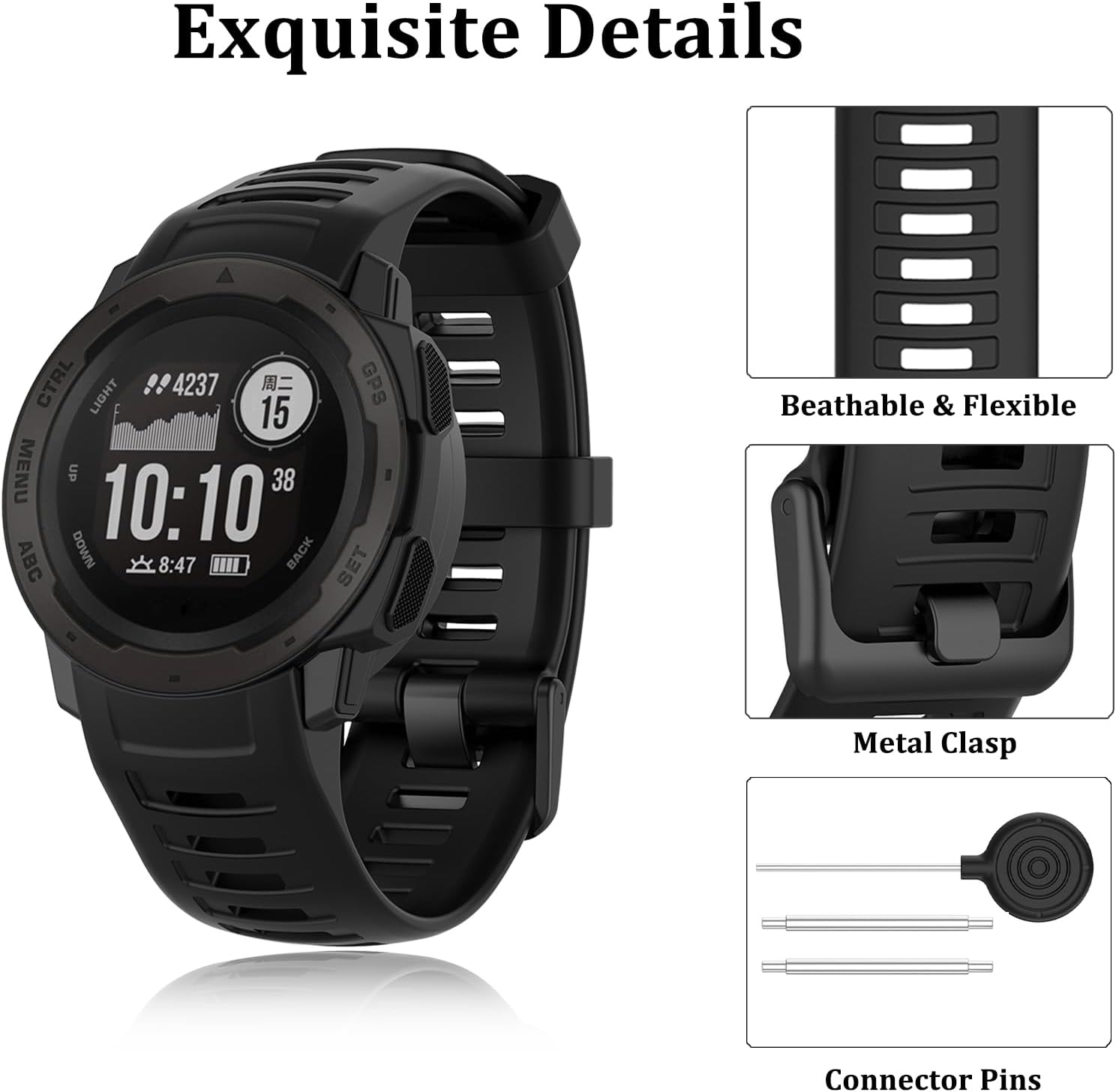 VINIUSIKI for Garmin Instinct 2 Watch Bands, Soft Silicone Instinct Straps Compatible Garmin Instinct Esports/Solar/Tide/Tactical GPS Wristband Replacement