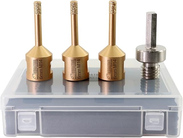 SHDIATOOL Diamond Core Drill Bit,Hole Saw Cutter 6/6/6MM and HEX Shank Adapter for Concrete Granite Marble Porcelain Tile Masonry Brick,4PCS