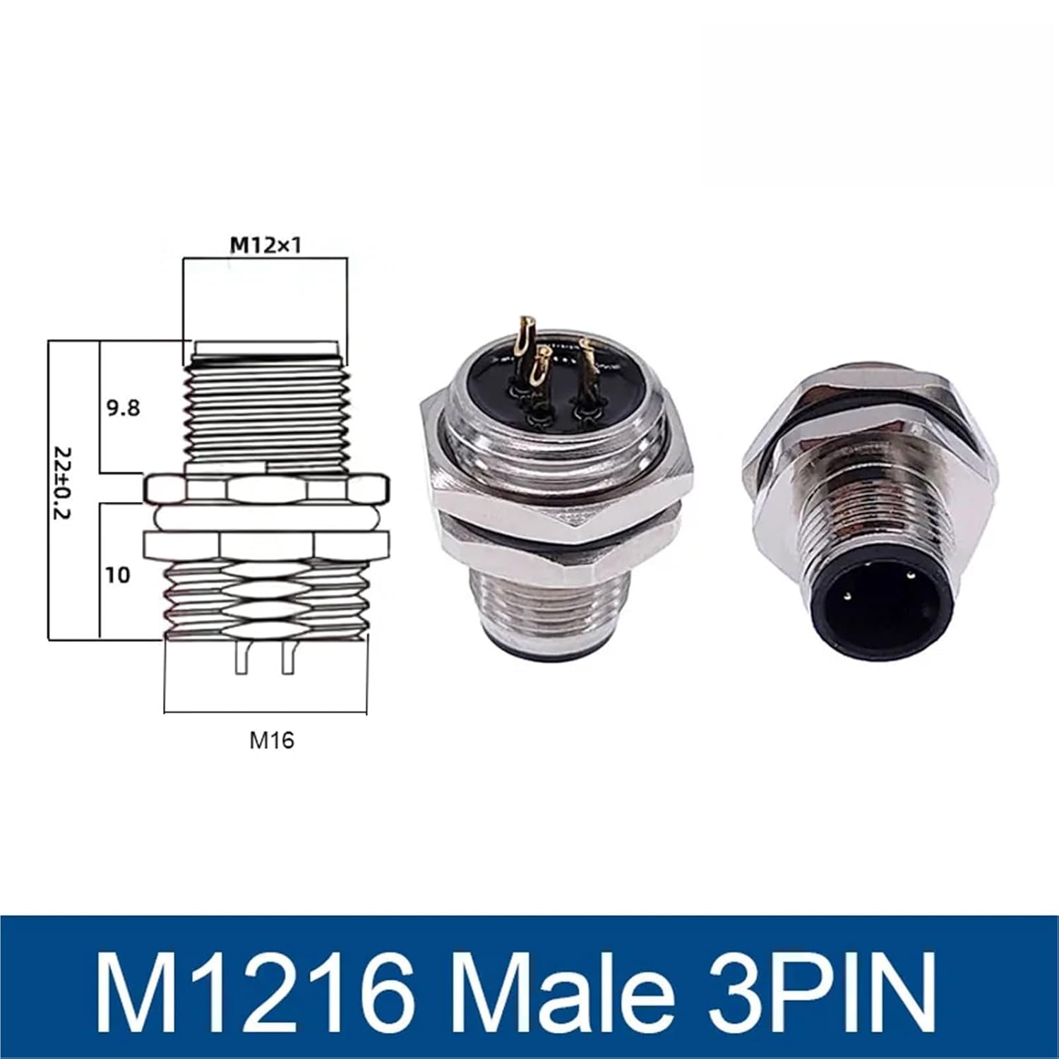 M12 Panel Back Mount Flange Socket Sensor Connector Screw Threaded Coupling Male Female 3 4 5 8Pin M1216 1Pcs(M1216 Male 3pin)