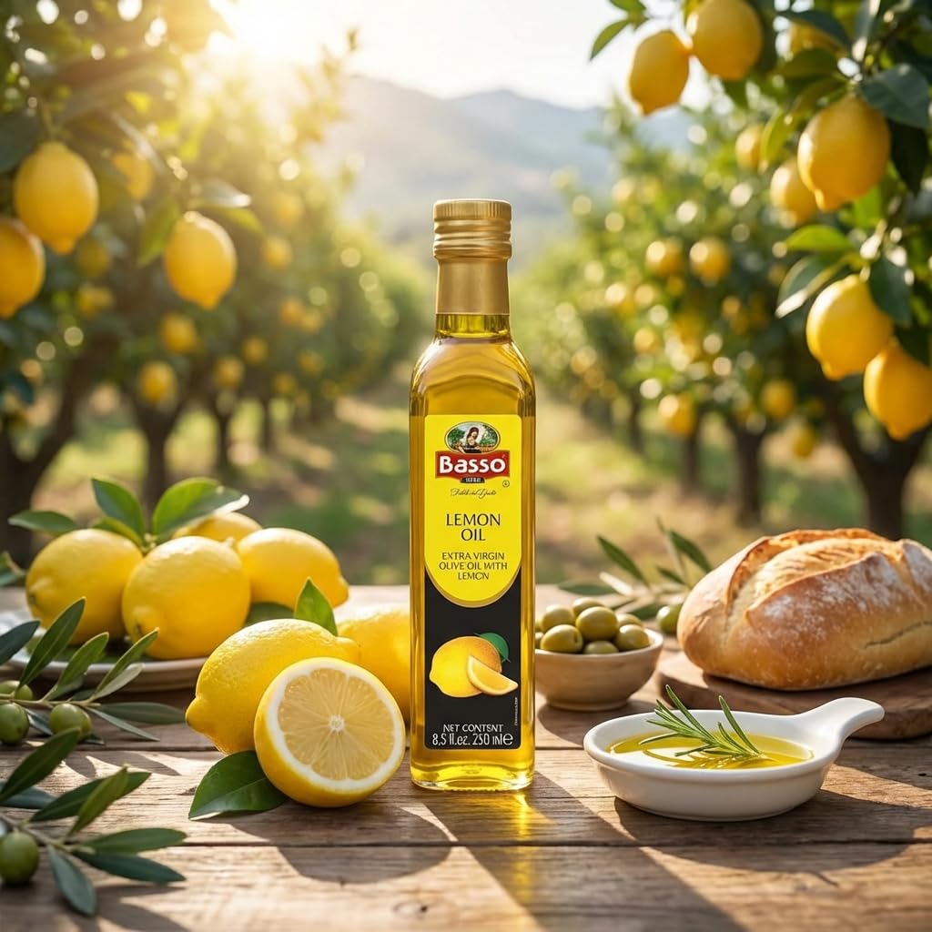 BASSO 1904 - Lemon Oil, Infused Premium Extra Virgin Olive Oil, 8.5 Fl Oz (250 ml), Finishing, Cooking, Dipping, Dressing, and Tasting - Image 2