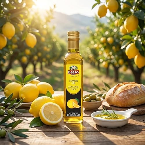 Miniatura 2 de BASSO 1904 - Aceite de Limón, Aceite de Oliva Extra Virgen Premium Infundido, 8.5 Fl Oz (250 ml), para Acabado, Cocina, Sumersión, Aderezo y
