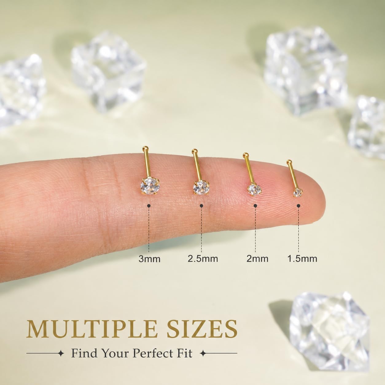 davka 20G Hypoallergenic Nose Rings Studs, Surgical Stainless Steel Cubic Zirconia Nose Stud Labret Nose Piercing Jewelry for Women Men, 1.5mm 2mm 2.5mm 3mm CZ