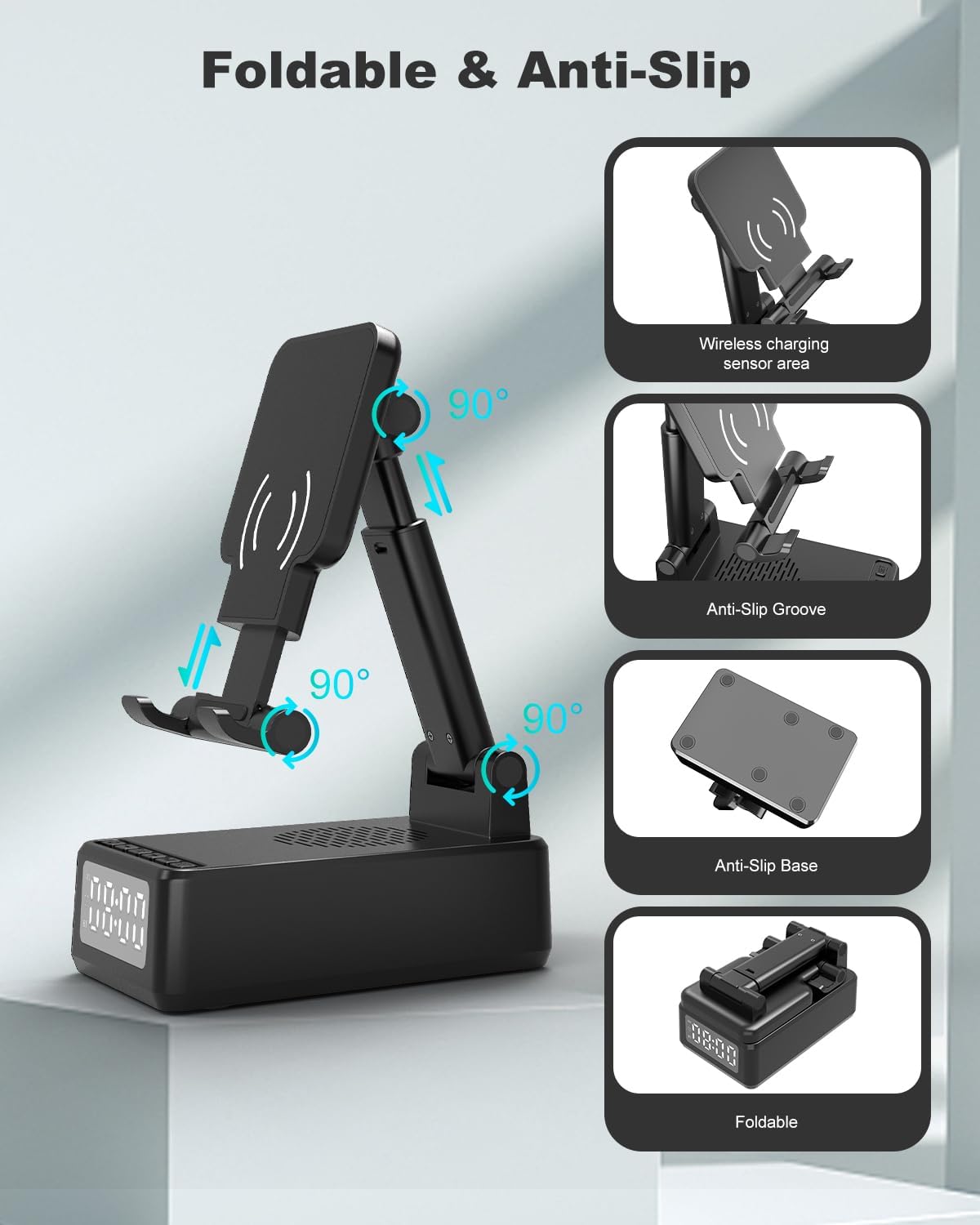Birthday Gifts for Men Women,Cell Phone Stand with Wireless Bluetooth Speaker,Wireless Phone Charger Stand Alarm Clock for iPhone,Holiday Gifts for Men Women Dad Mom Husband Teen Cool Tech Gadgets - Image 8
