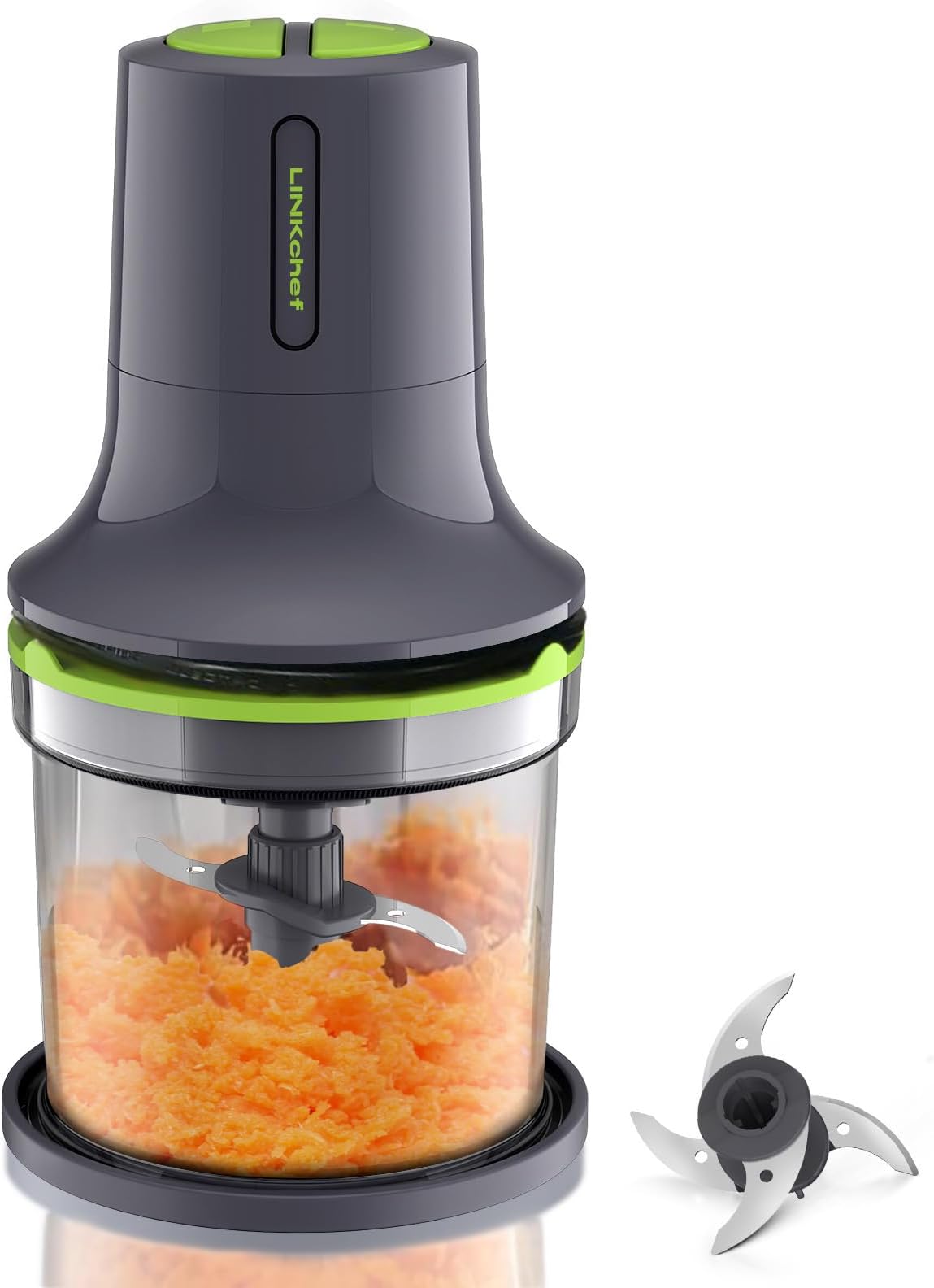Food Processor, Mini Chopper Food Processor Electric, 500ml Capacity Bowl, 2 Speed, 4 Bi-Level Blades, Power Cord Storage, Mini Food Processors for Meat, Vegetables,Onion and Baby Food, 260W