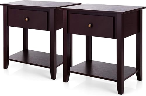 Tangkula Mesa auxiliar con cajón y estante de almacenamiento, al lado del sofá, mesa decorativa para dormitorio y sala de estar