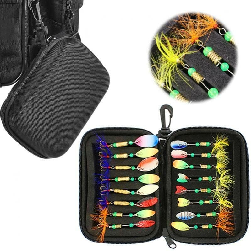 16pcs Fishing Spoons Lure Set for Trout Bass Casting Spinner Fishing Baits w Bag